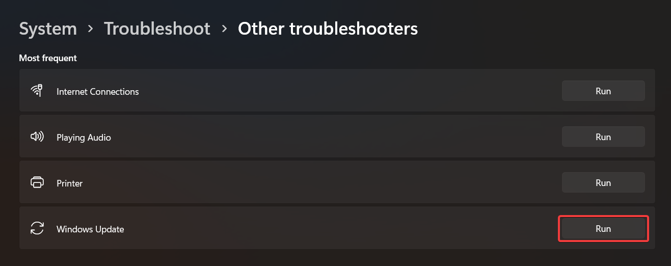 Запуск средства устранения неполадок Центра обновления Windows