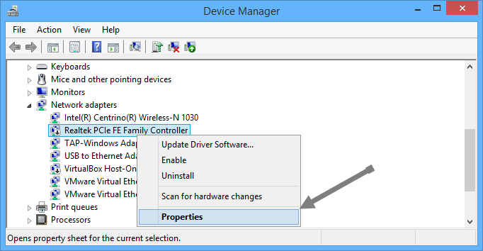 Окно свойств сетевого адаптера в Windows с вкладками