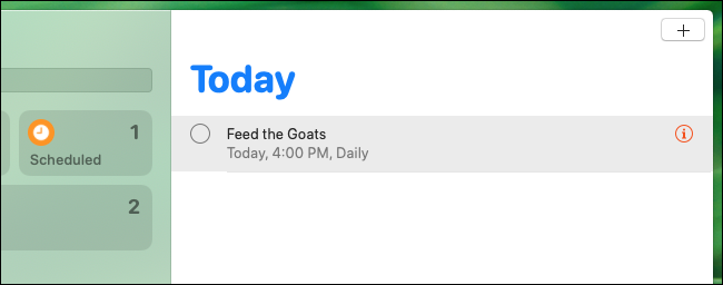 Список запланированных напоминаний в приложении «Напоминания» на Mac