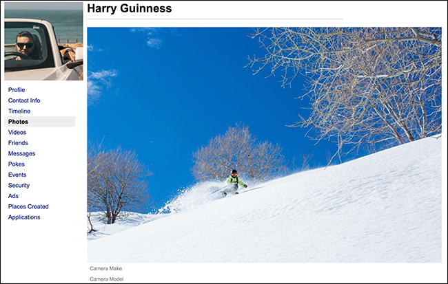 Коллекция всех загруженных фотографий и информация EXIF