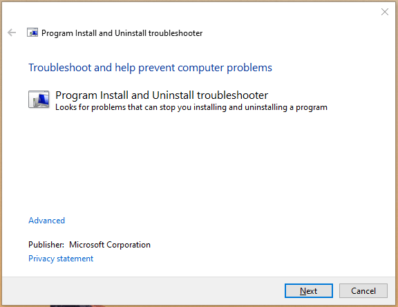 Interfaz del solucionador de problemas de programas de Microsoft
