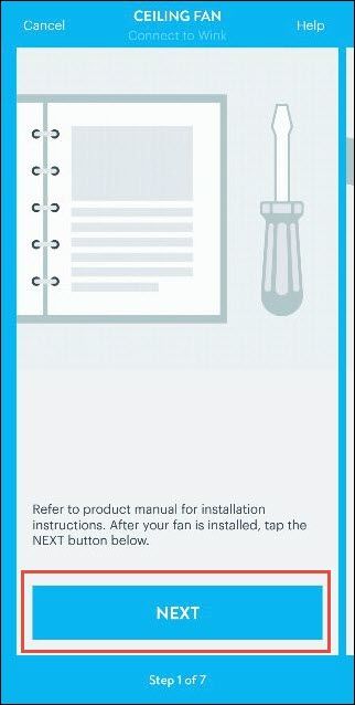 Кнопка Next для продолжения настройки