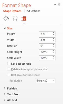 Размер и положение