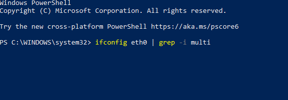 Вывод команды ifconfig с информацией multicast