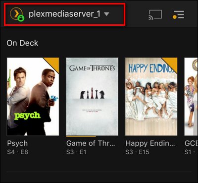 Список источников в Plex for iOS; выбор источника