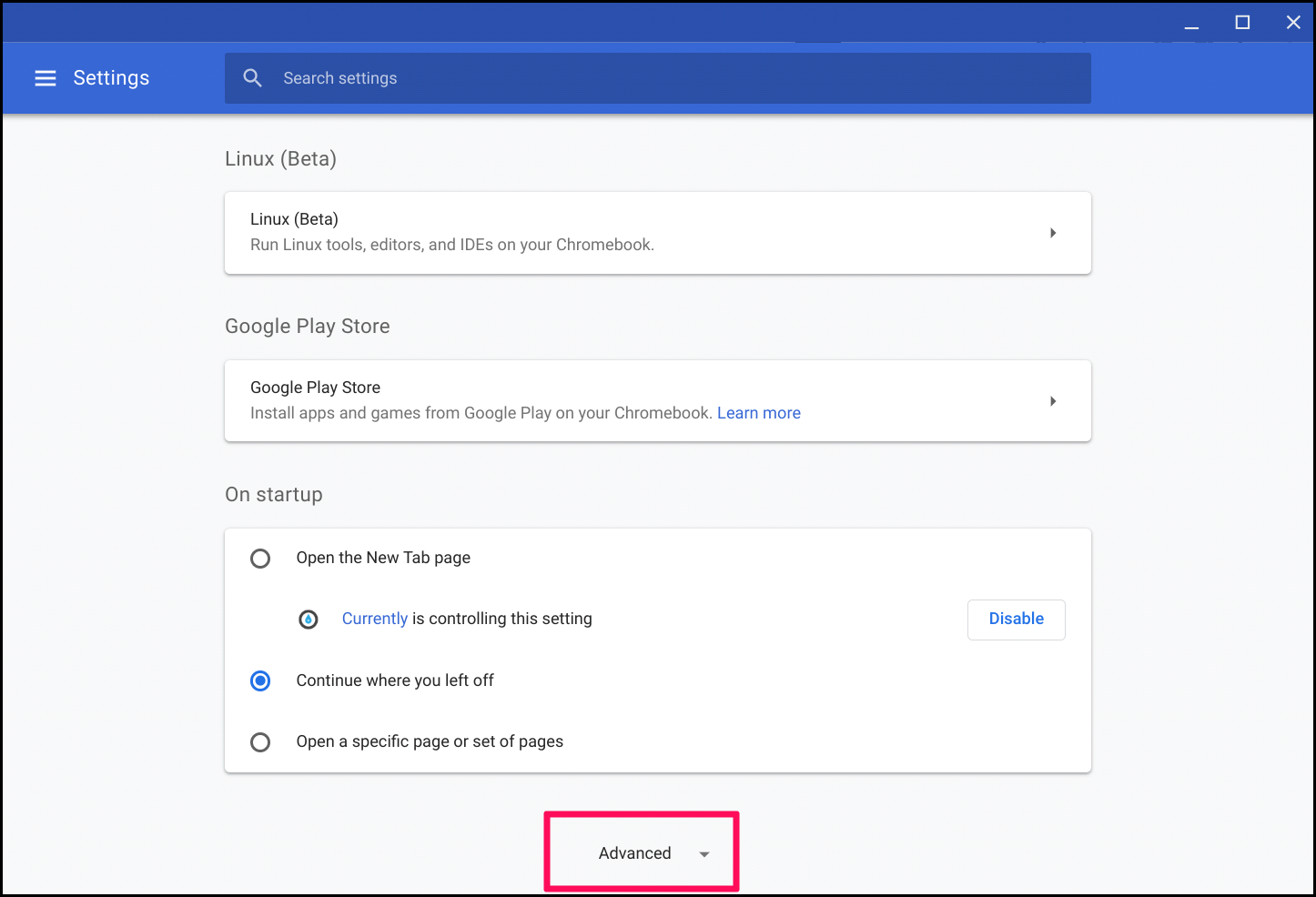 Восстановление настроек: кнопка Powerwash в настройках Chrome OS
