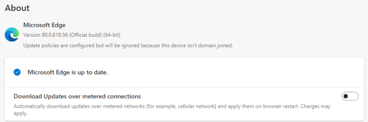 О Microsoft Edge — информация о версии