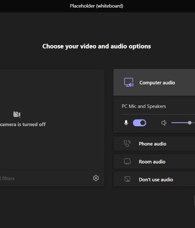 Экран подключения к встрече в Microsoft Teams