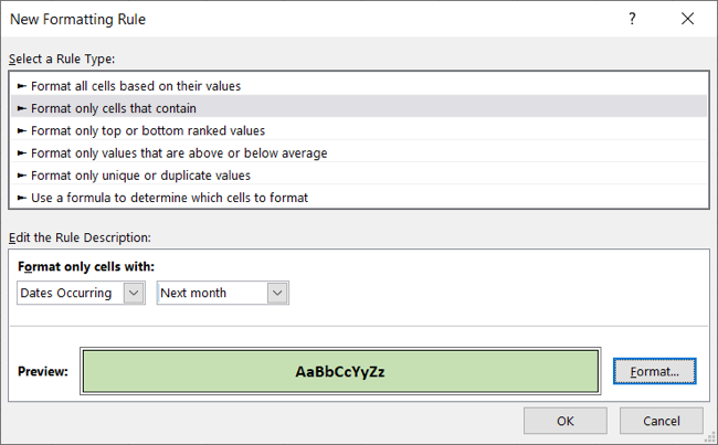 Review the new custom format rule