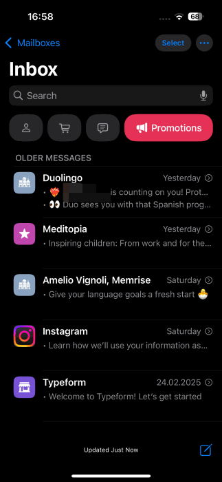 Просмотр категорий в Apple Mail на iPhone