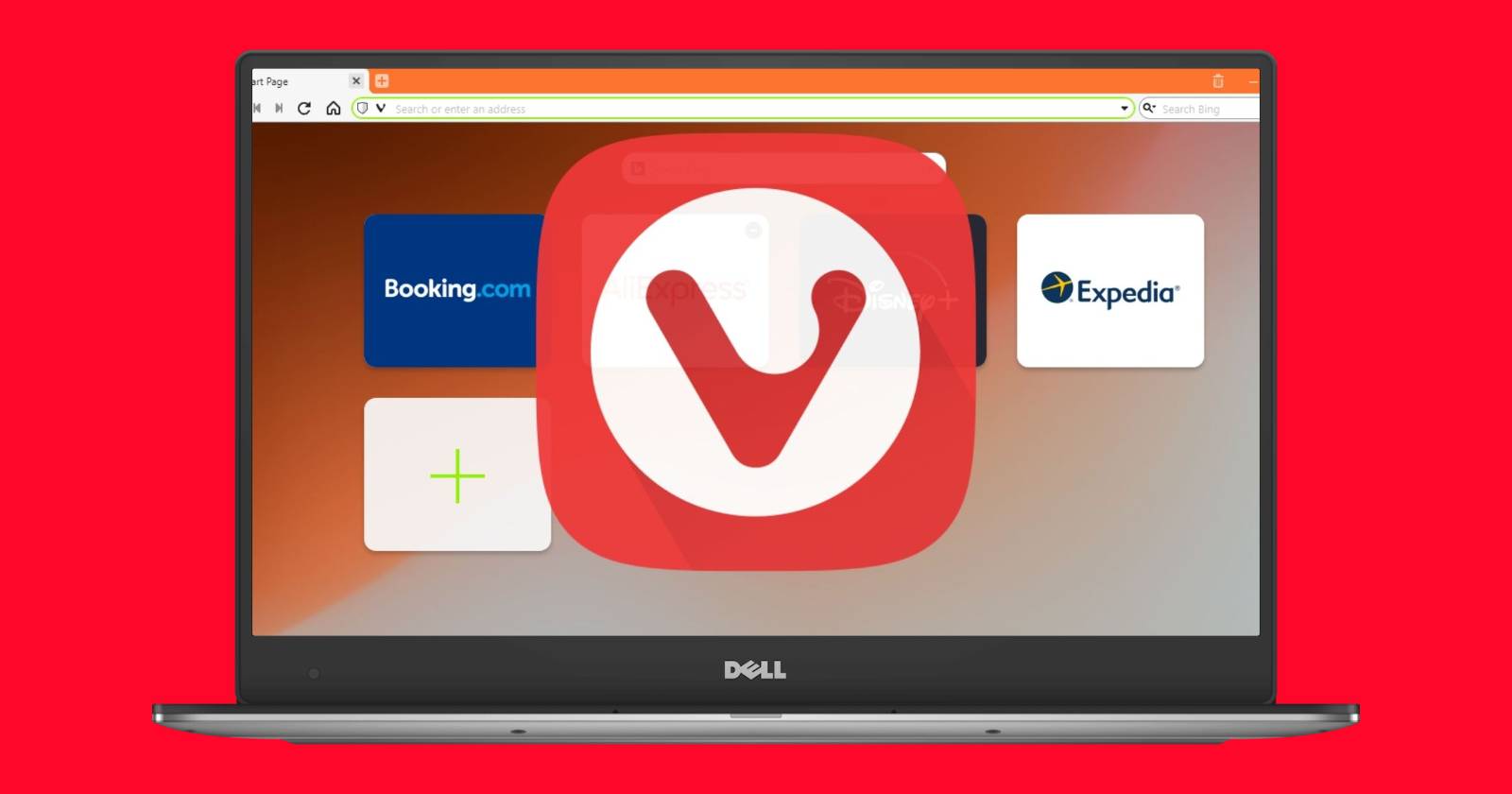 Ordinateur portable affichant la page d'accueil du navigateur Vivaldi