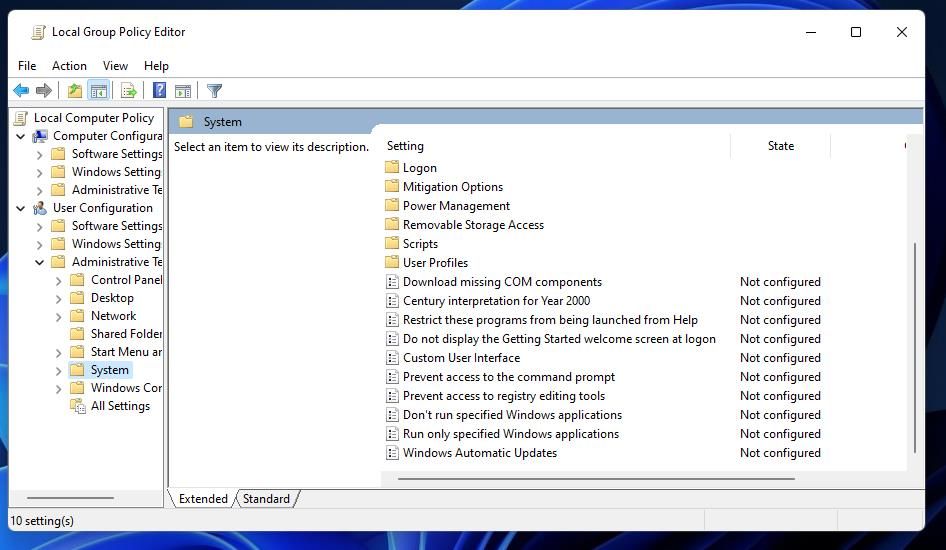 Окно Local Group Policy Editor