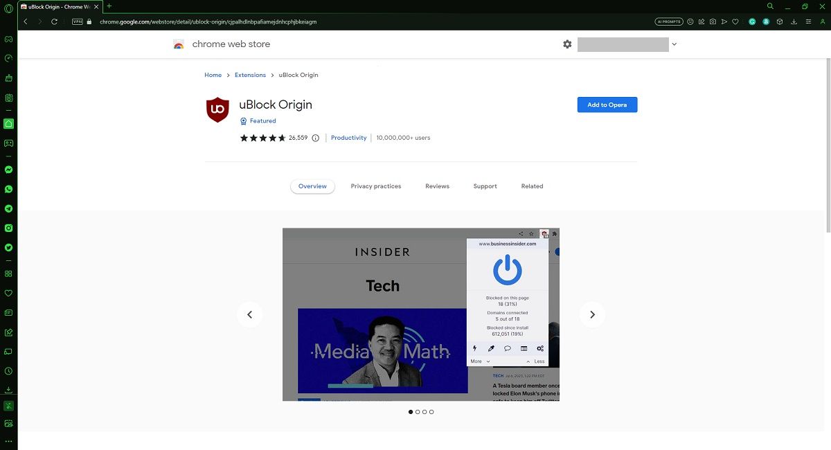 Google Web Store View from Opera