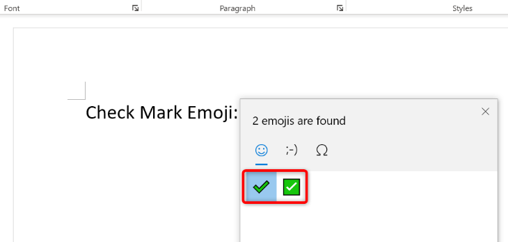 Панель эмодзи с символами галочек.
