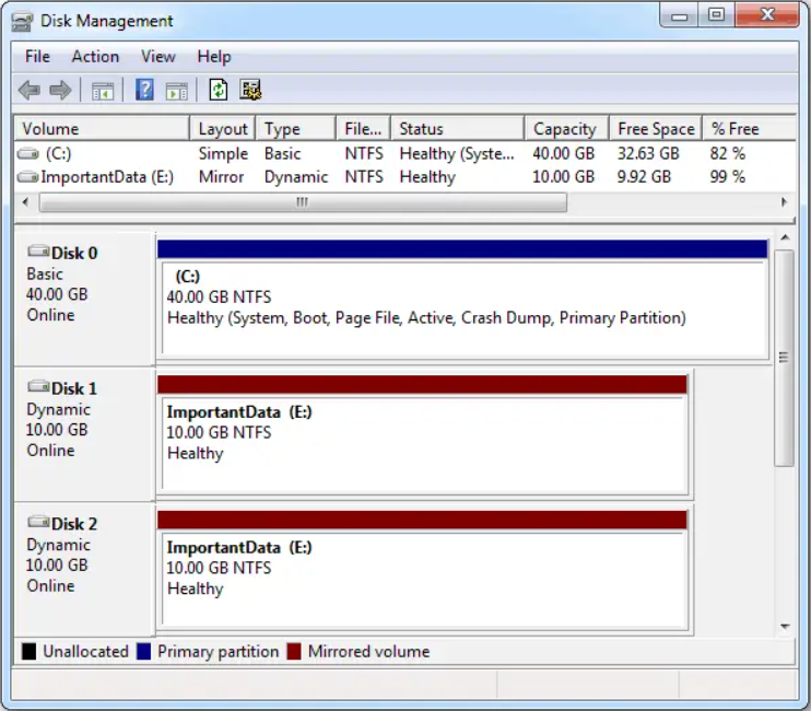 Сравнение базового и динамического диска в интерфейсе