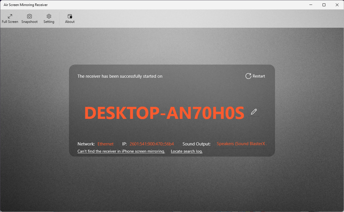 AirPlay‑сервер запущен на Windows.