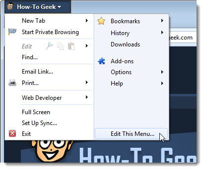 Выбор Edit This Menu в меню Firefox