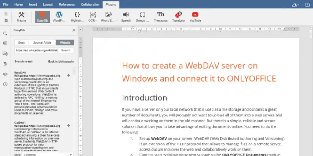 Библиографии в ONLYOFFICE: Mendeley, Zotero, EasyBib