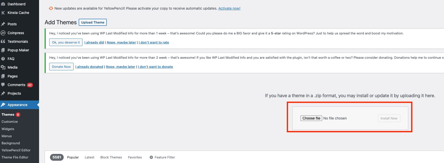 WordPress Theme upload