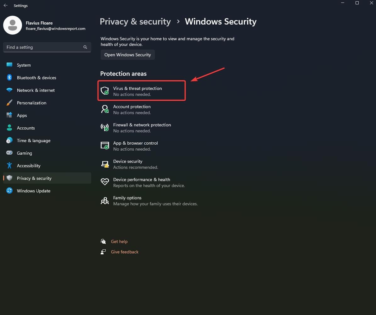 Пункт «Защита от вирусов и угроз» в интерфейсе Windows Security