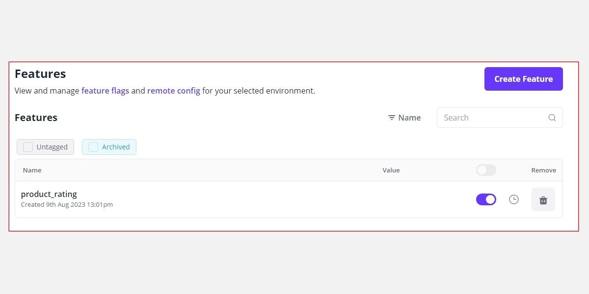 Флаг рейтинга продукта на вкладке Features