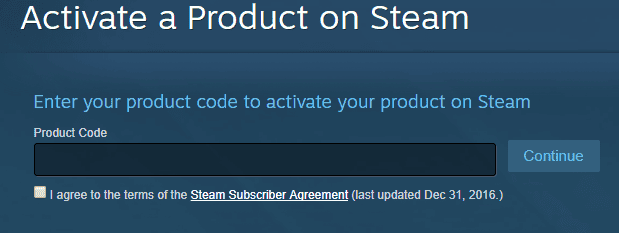 Campo para inserir código de produto Steam com exemplo de caracteres