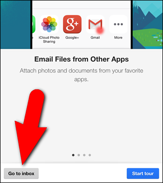 Кнопка Перейти во входящие в Gmail