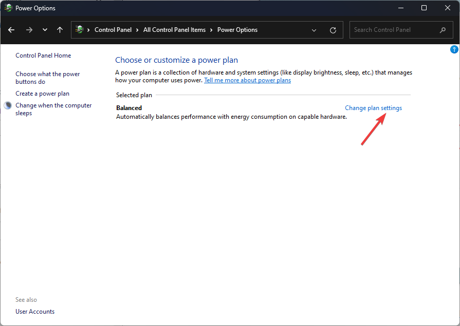 Изменить параметры плана электропитания