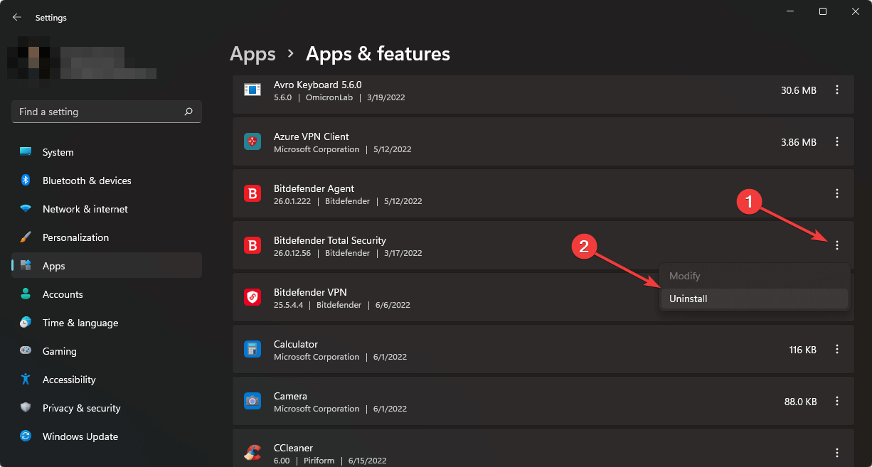 Установка удаления приложения в Windows 11