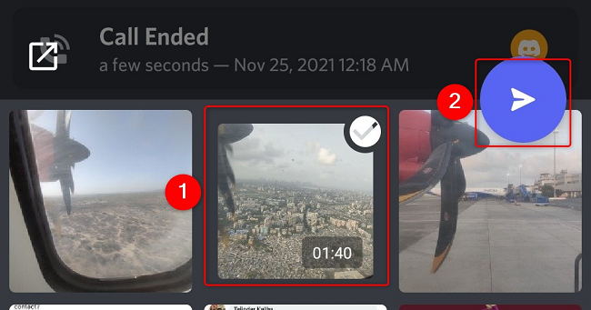 Выберите видео и нажмите значок отправки.