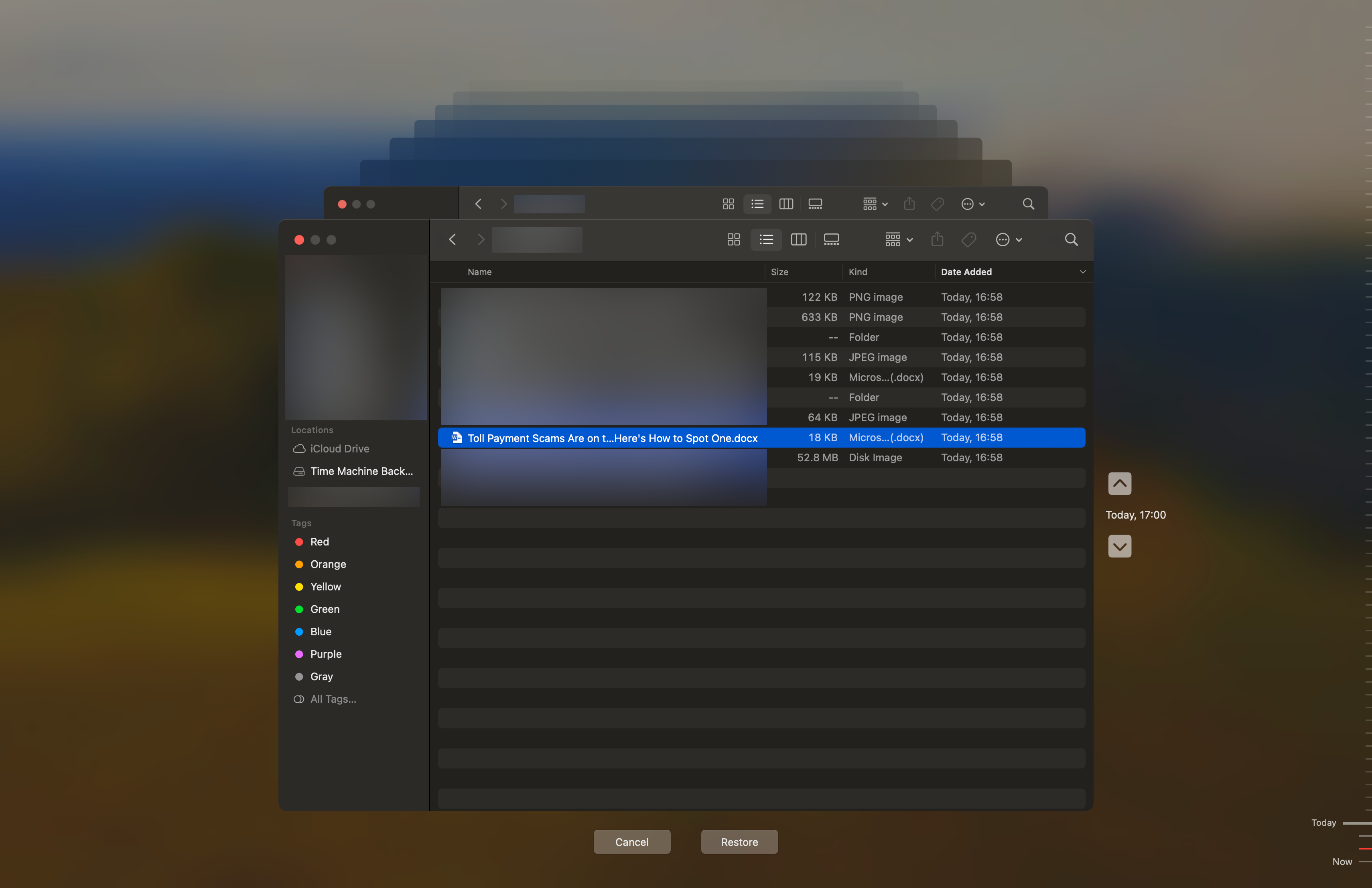 Восстановление документа Word из резервной копии Time Machine