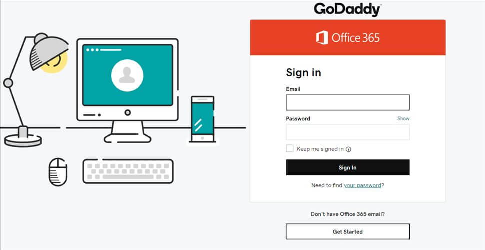 Портал входа GoDaddy Office 365 — экран входа