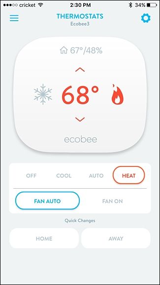 Ecobee в приложении Wink после подключения