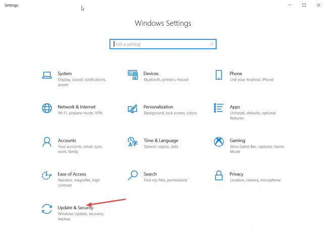 Параметры — Обновления и безопасность