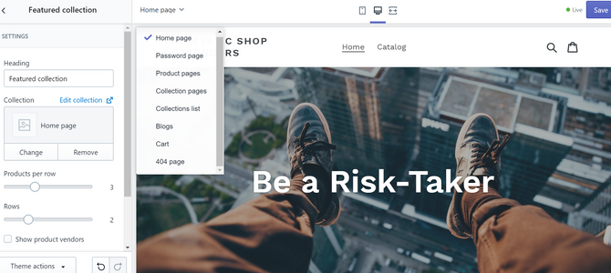 Редактирование страниц темы в Shopify