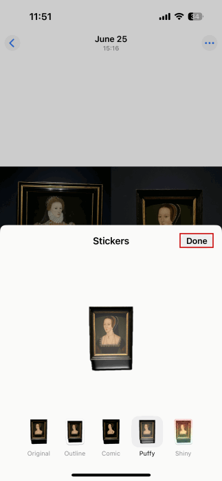 Enregistrement d'un autocollant avec effet dans Photos