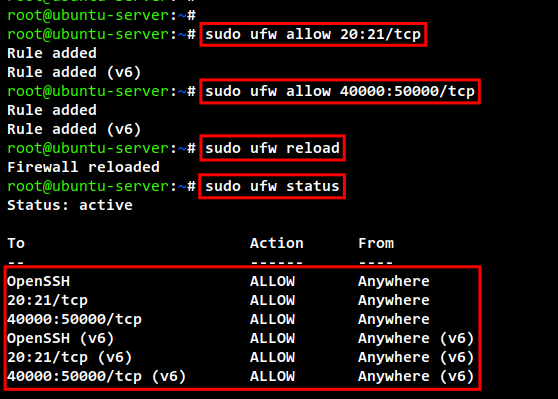 конфигурация UFW для vsftpd