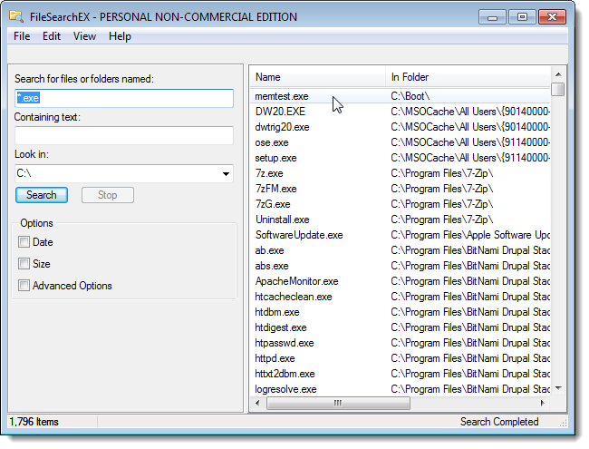 Результаты поиска в правой панели