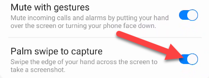 Переключатель для включения жеста «Перекатывание ладонью» в настройках