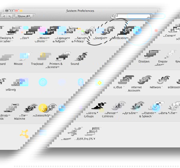 Панель Spotlight в Системных настройках