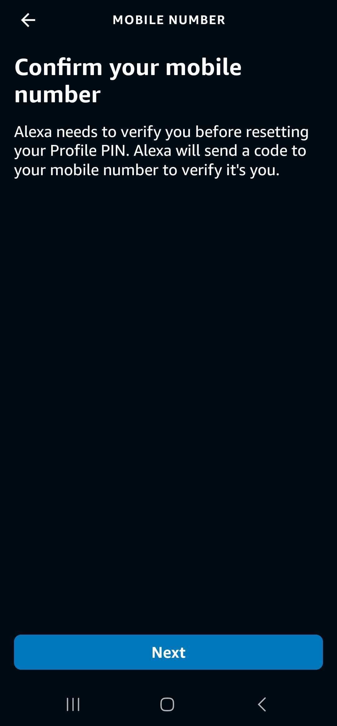 скриншот подтверждения номера при настройке PIN в приложении Alexa