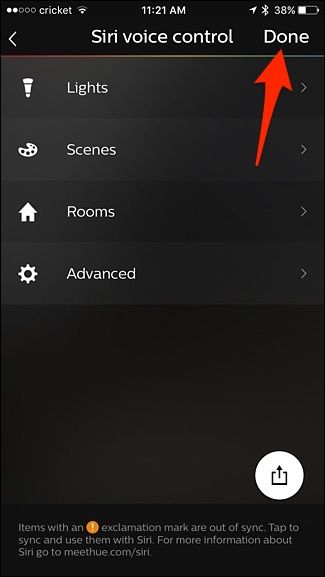 Подтверждение сохранения настроек управления голосом в приложении Hue