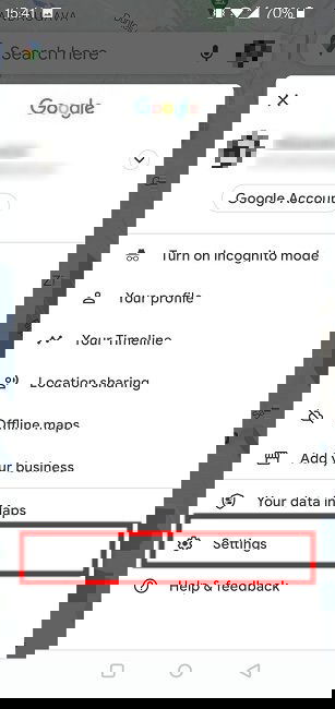 Параметры Google Maps на мобильном, Android