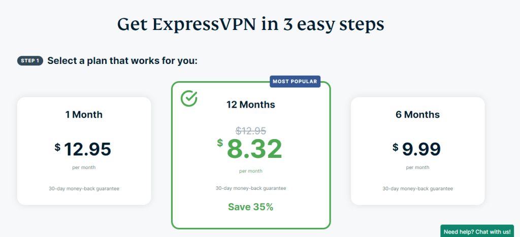 ExpressVPN — страница тарифов
