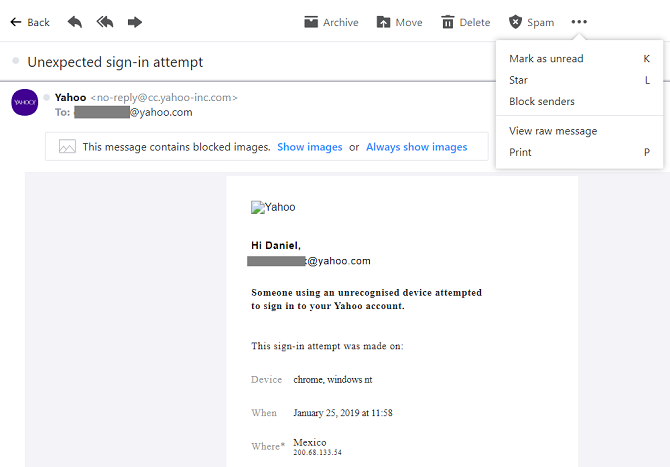 yahoo block email web app