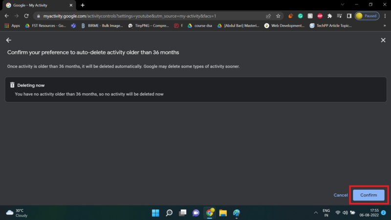 confirmación de borrado automático