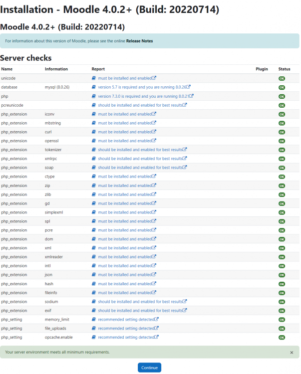 Проверка системных требований Moodle