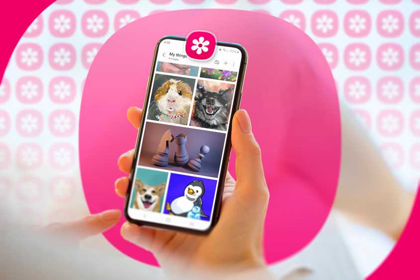 Экран приложения Галерея с открытым изображением и логотипом.