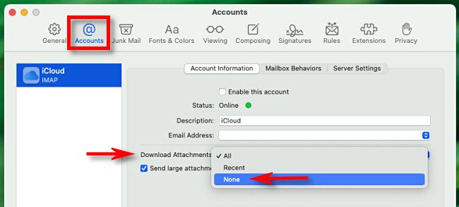 Отключение автоматической загрузки вложений в Mail