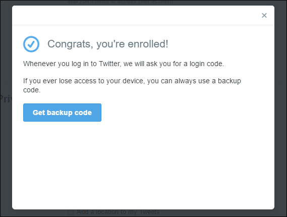Панель с резервными кодами и включённой проверкой входа